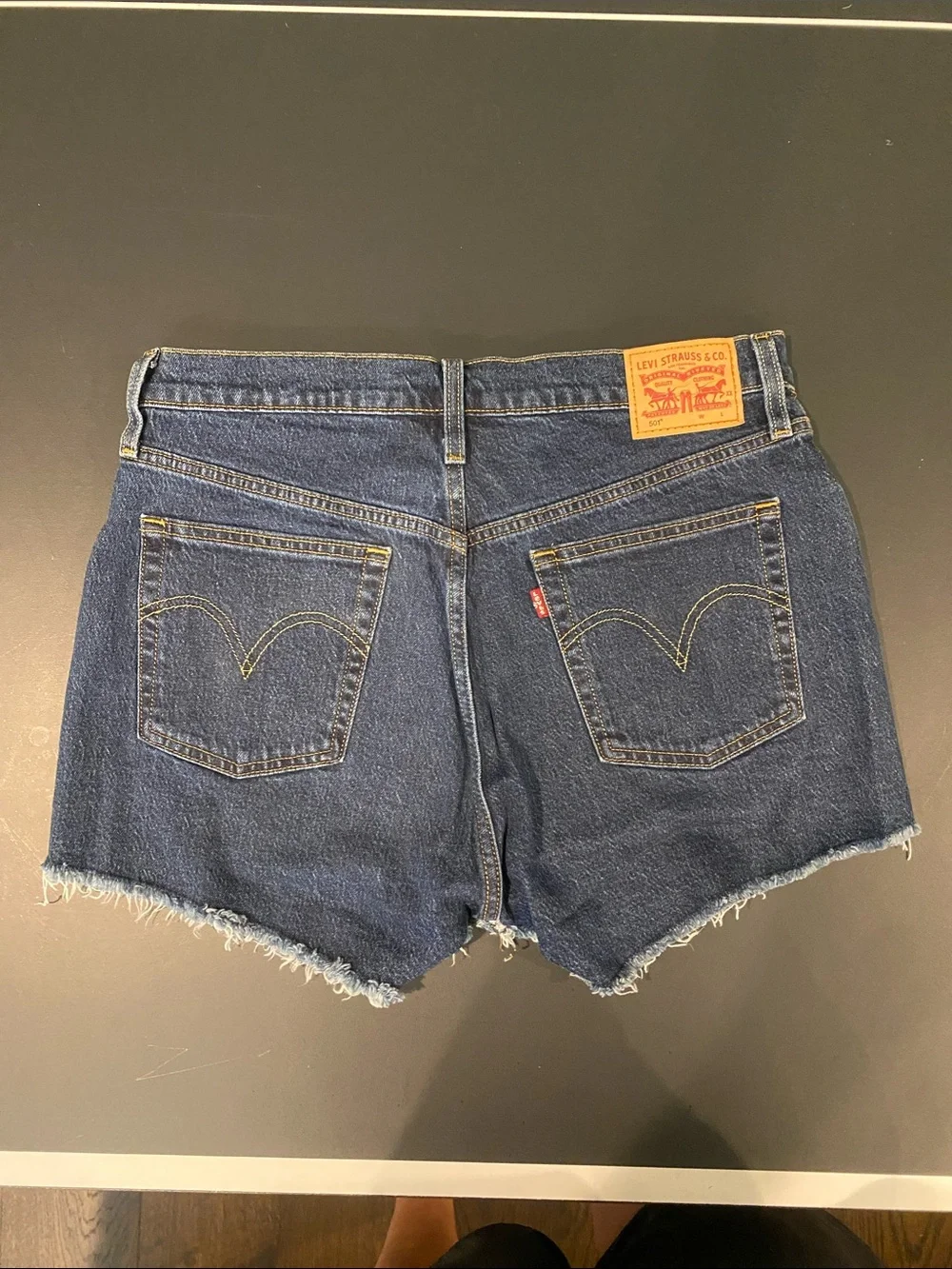 Levi's Dark Blue High-Rise Raw Hem Denim Shorts